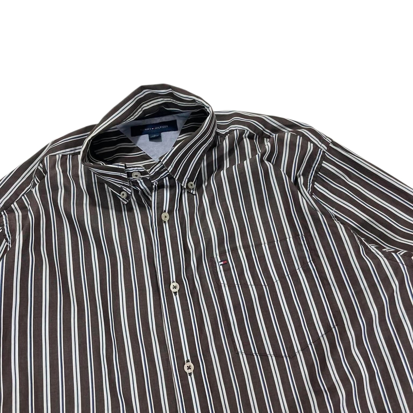 VINTAGE TOMMY HILFIGER STRIPED BUTTON UP SHIRT (M)