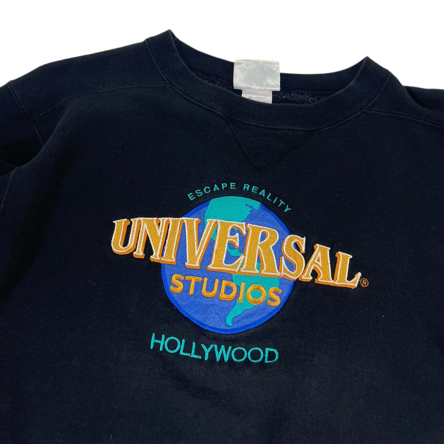 VINTAGE EMBROIDERED UNIVERSAL STUDIOS NAVY CREWNECK SWEATSHIRT (M)