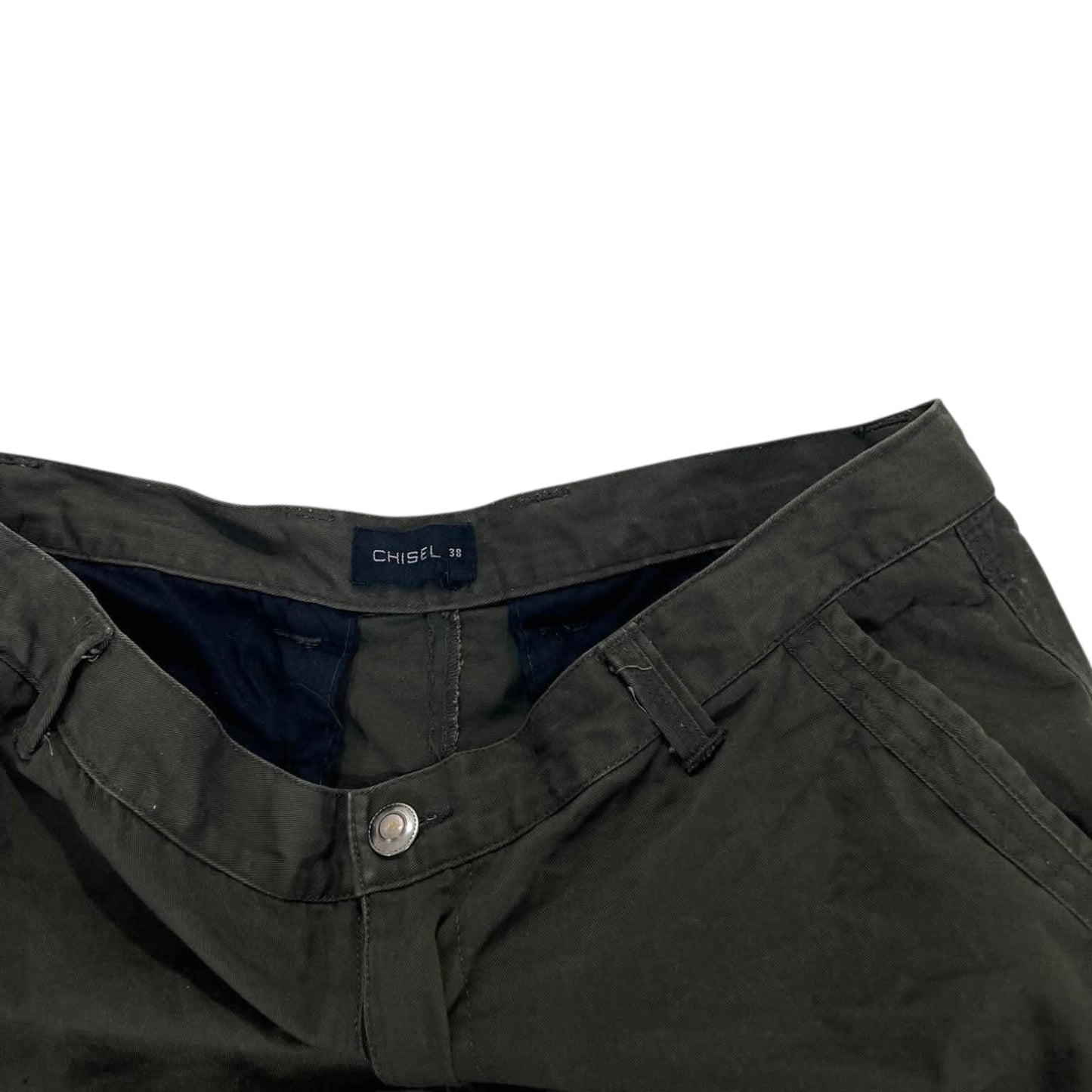 KHAKI GREEN CARGO PANTS WITH ADJUSTABLE WAIST AND POCKETS (38)