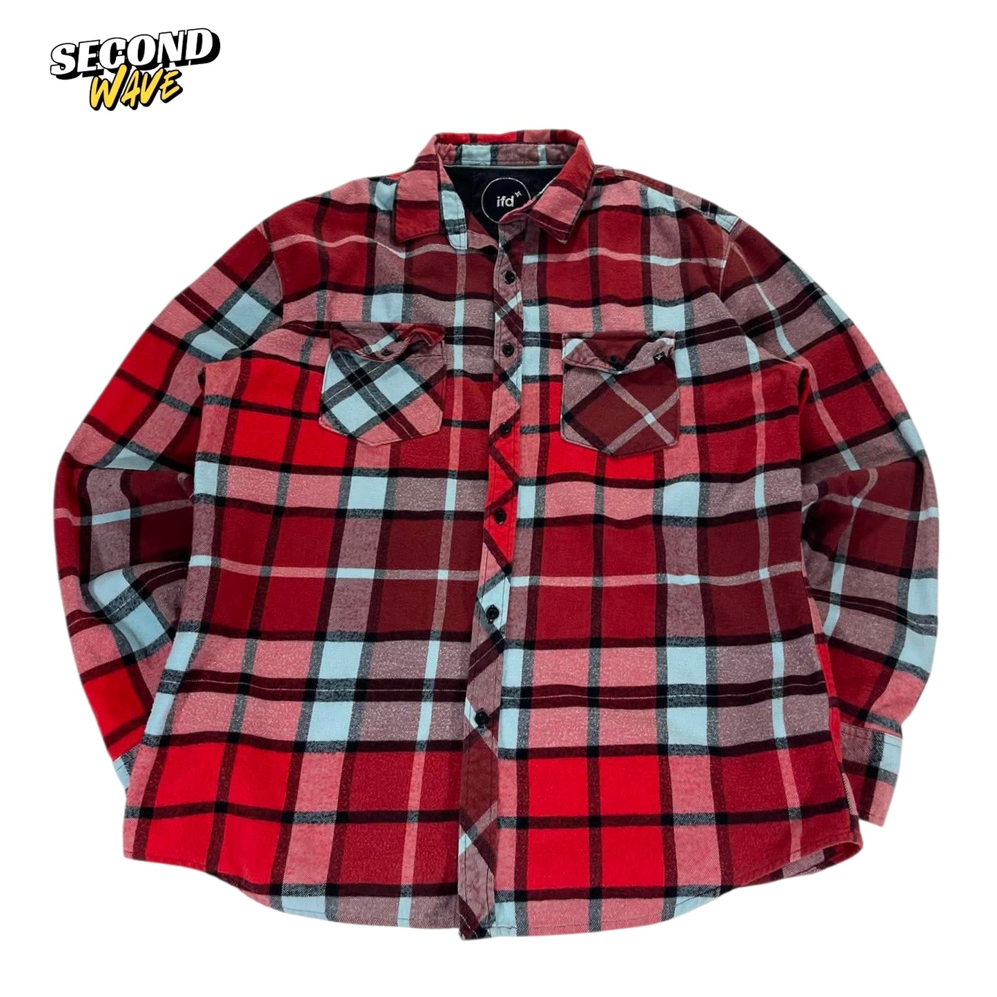 VINTAGE IFD RED PLAID FLANNEL SHIRT (XL)
