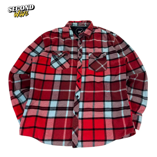 VINTAGE IFD RED PLAID FLANNEL SHIRT (XL)