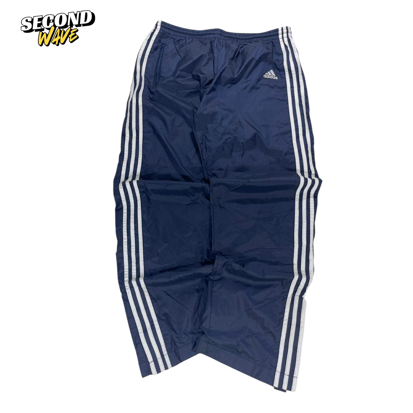 VINTAGE ADIDAS NAVY BLUE TRACK PANTS (L-XL)