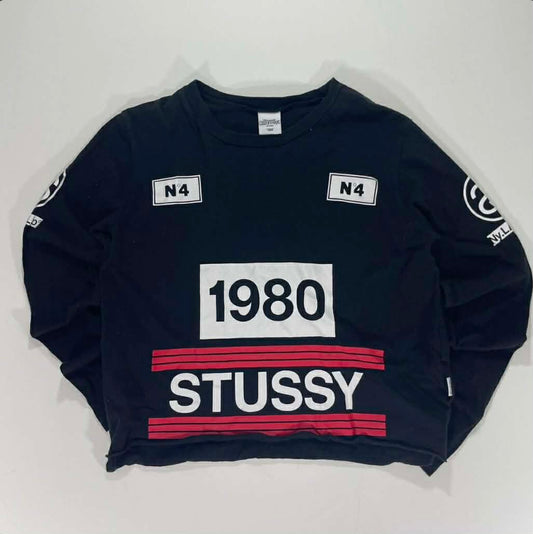 VINTAGE CROPPED STUSSY BLACK LONG SLEEVED SHIRT (M)