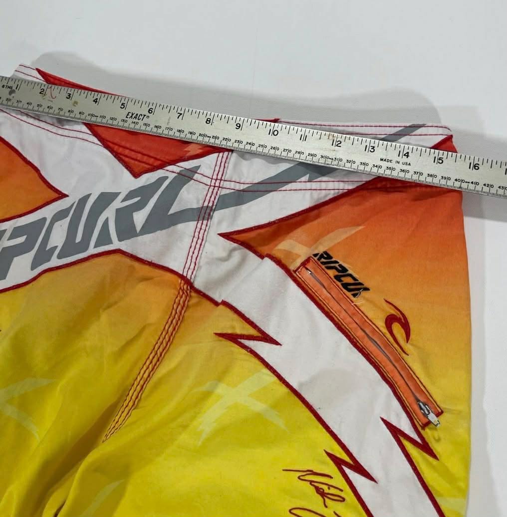 90S RIP CURL YELLOW BOARD SHORTS WITH RED AND WHITE ACCENTS (16)