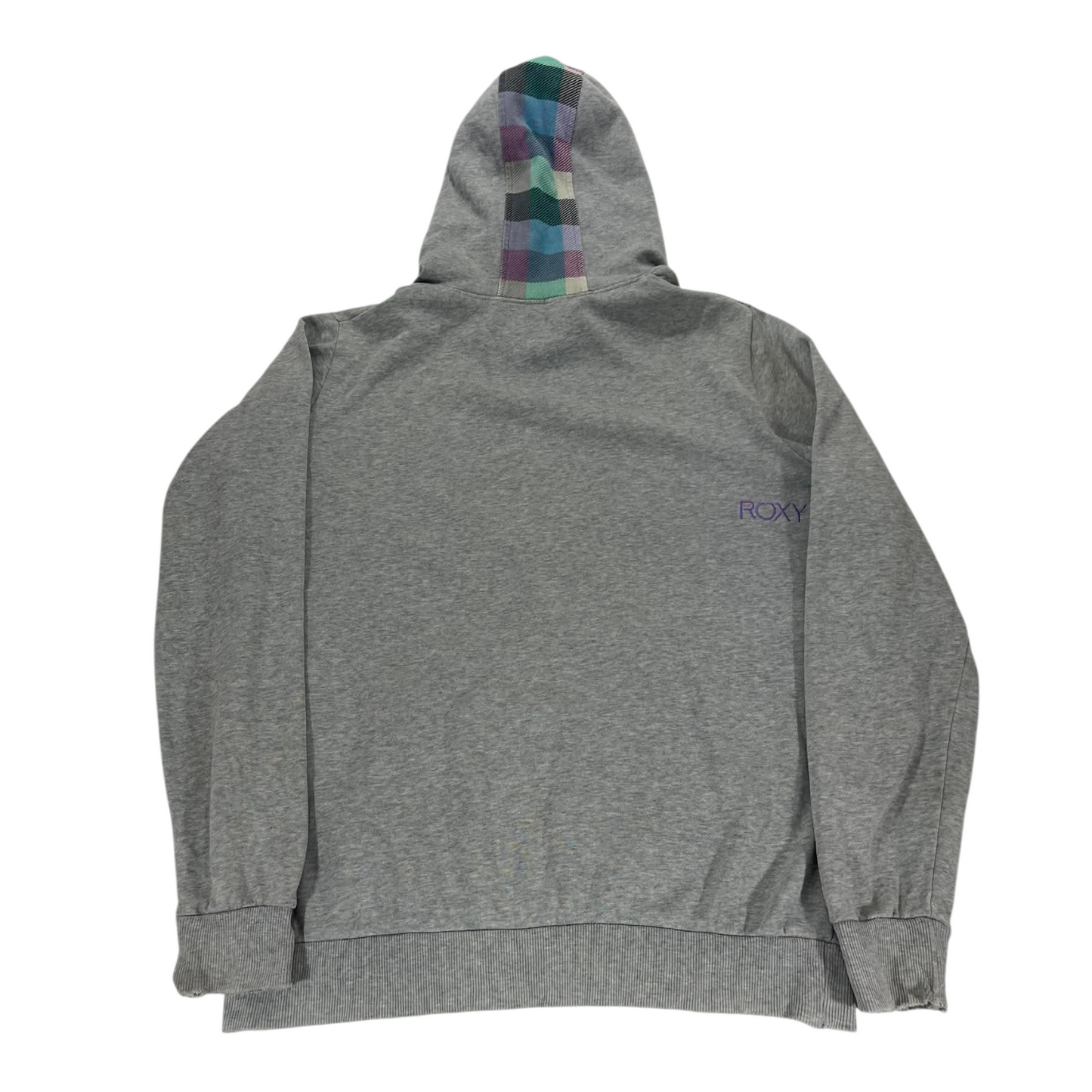 TRASHED VINTAGE ROXY GREY HOODED SWEATSHIRT WITH PLAID LINING (14)