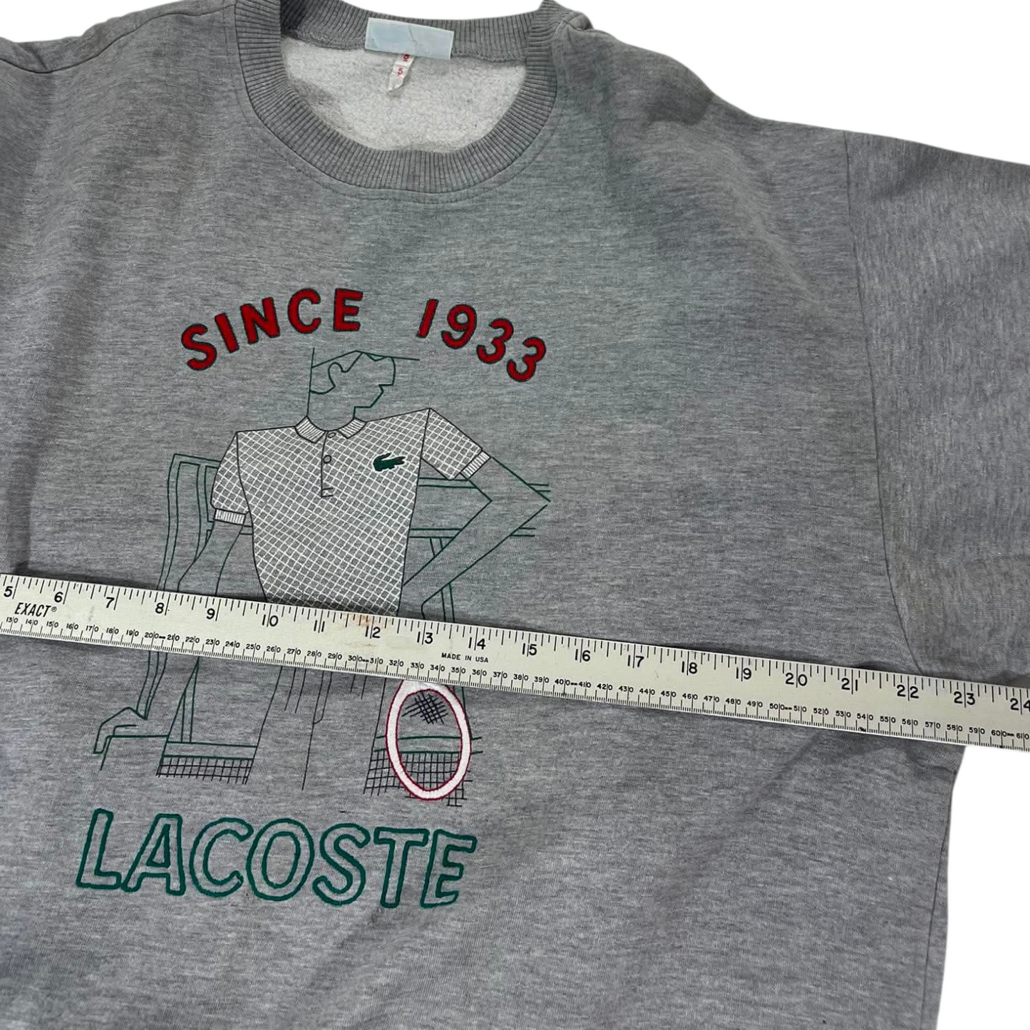 VINTAGE LACOSTE GREY SWEATSHIRT WITH EMBROIDERED GRAPHIC (M)