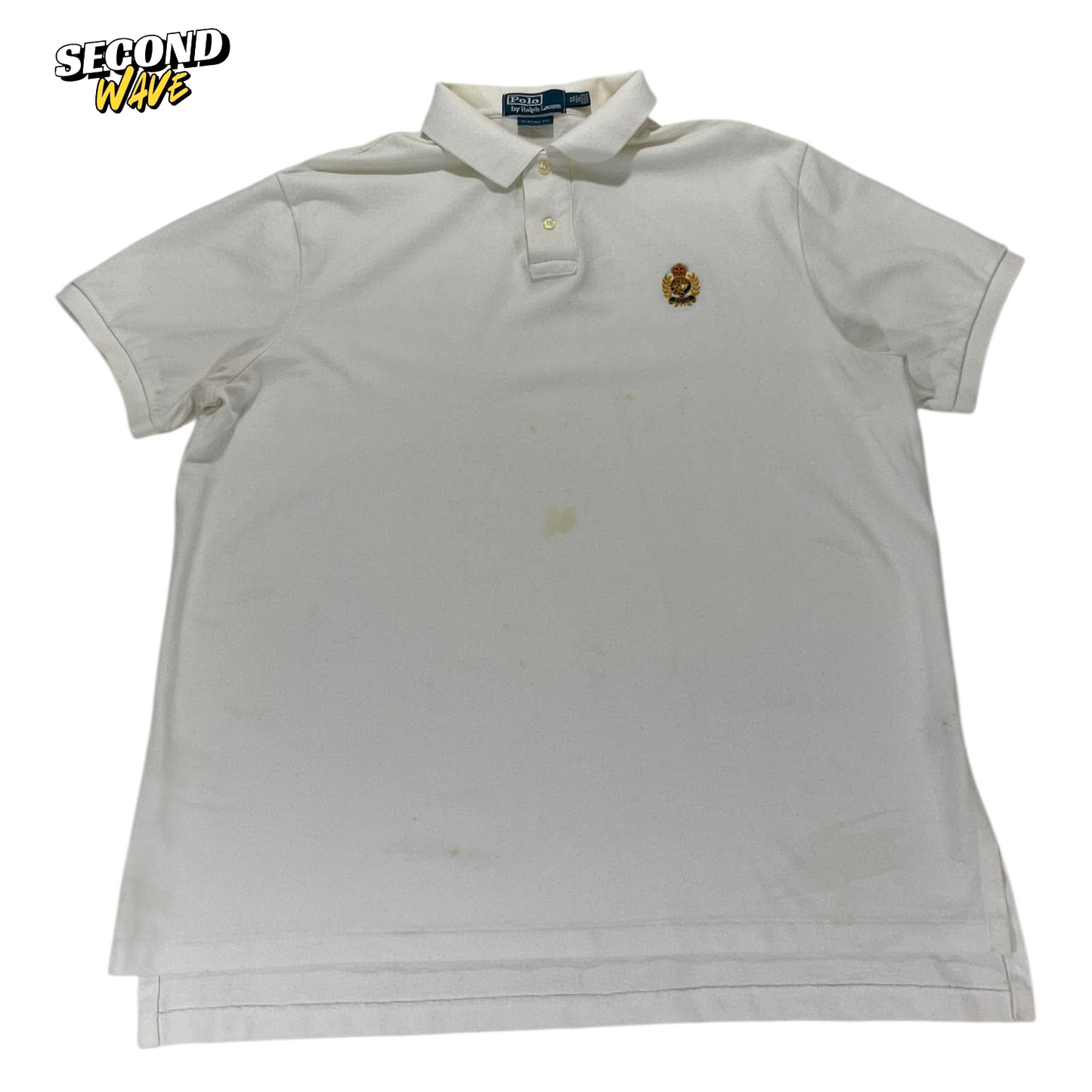 RALPH LAUREN WHITE POLO SHIRT WITH EMBROIDERED CREST (XL)