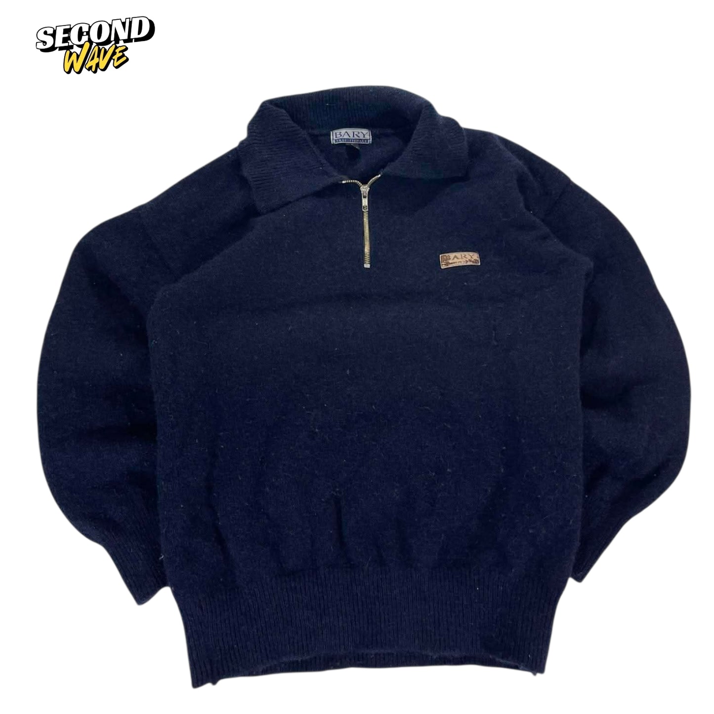 VINTAGE BARY NAVY BLUE QUARTER ZIP SWEATER (M-L)
