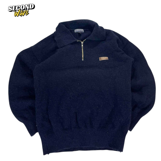 VINTAGE BARY NAVY BLUE QUARTER ZIP SWEATER (M-L)
