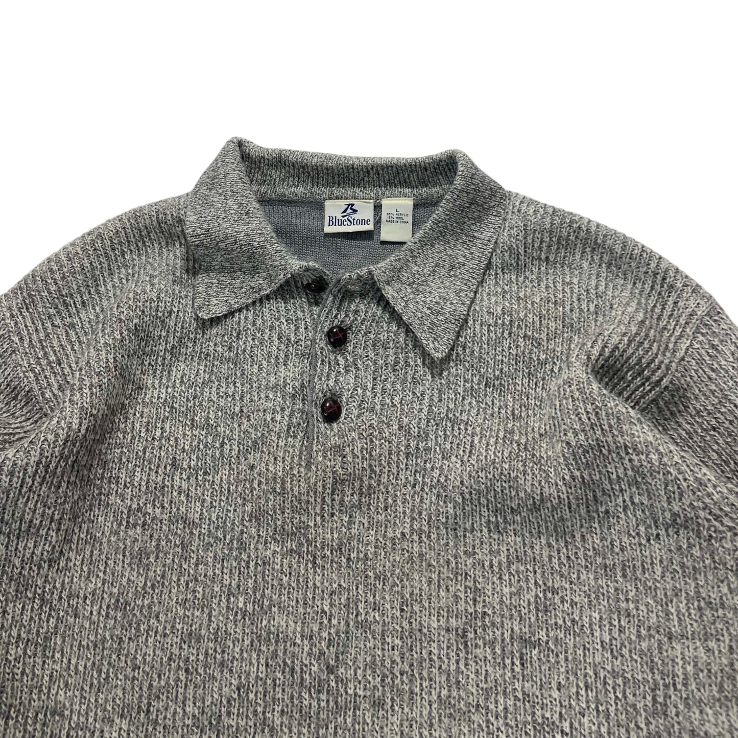90S BLUESTONE GRAY ACRYLIC & WOOL KNIT POLO (L)