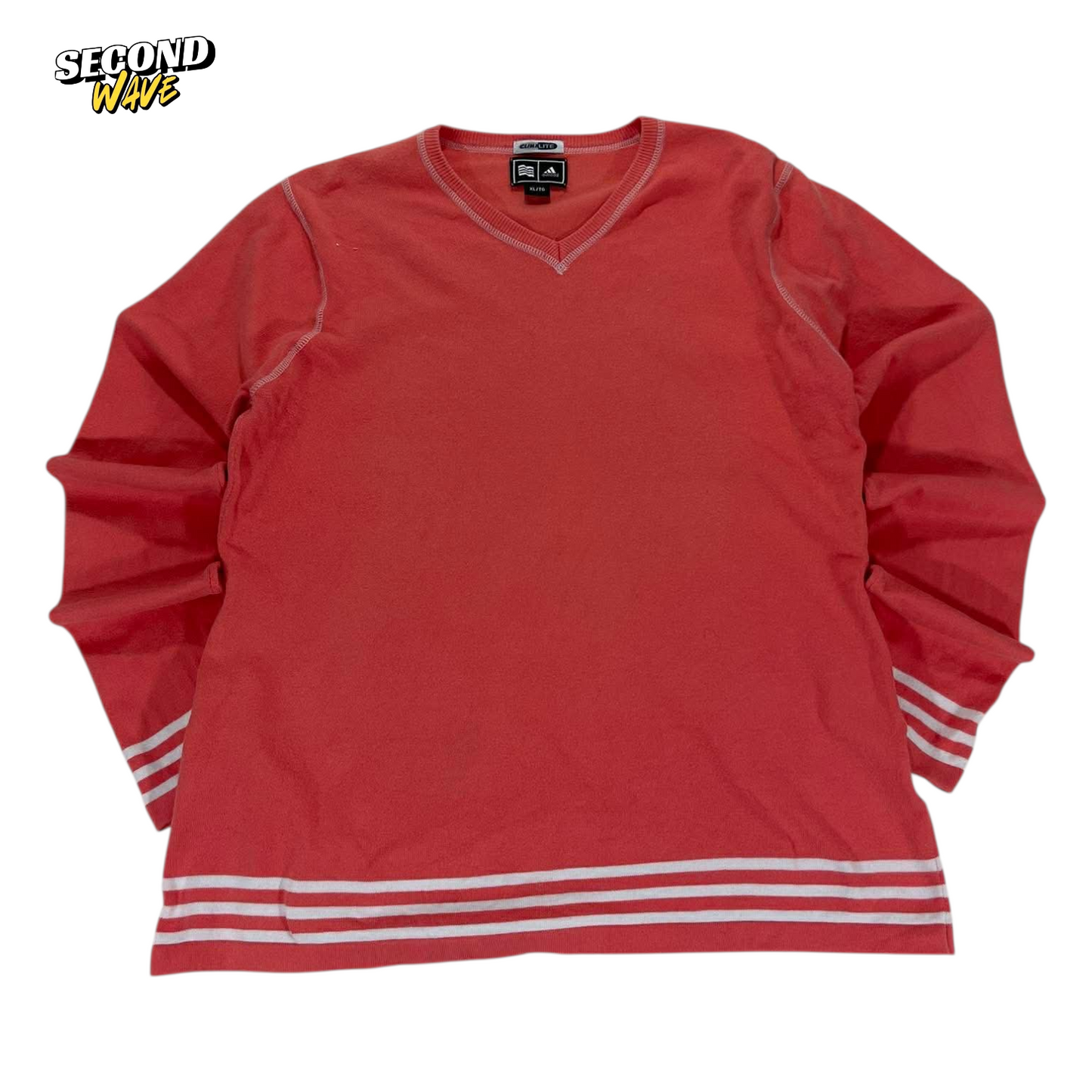 ADIDAS LONG SLEEVE SWEATER TOP WITH WHITE STRIPES (XL)