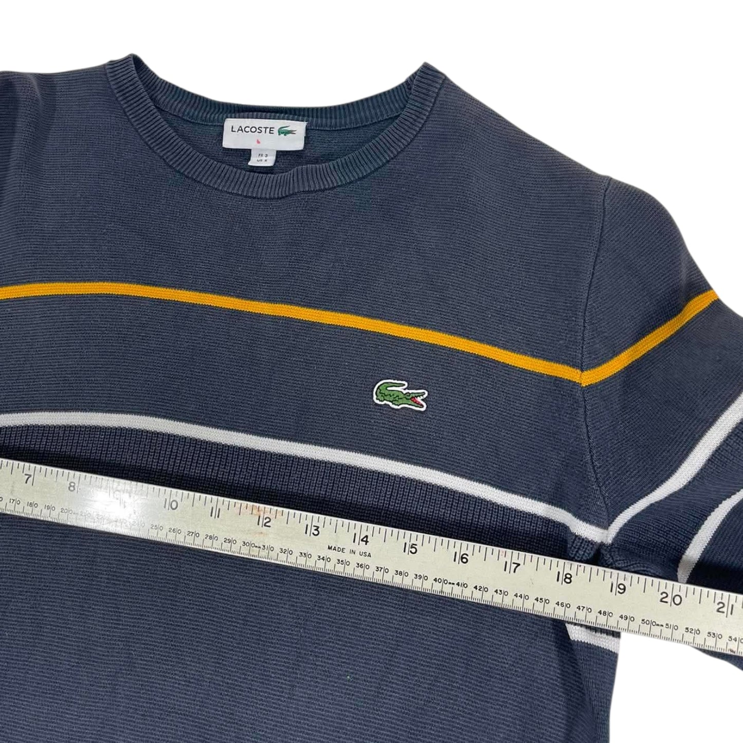 VINTAGE LACOSTE NAVY BLUE STRIPED SWEATER (M)
