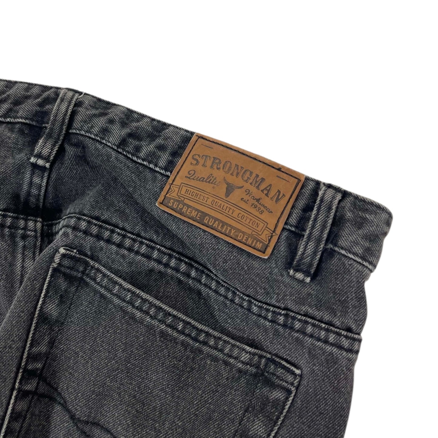 VINTAGE TRASHED STRONGMAN BLACK JEANS (34")
