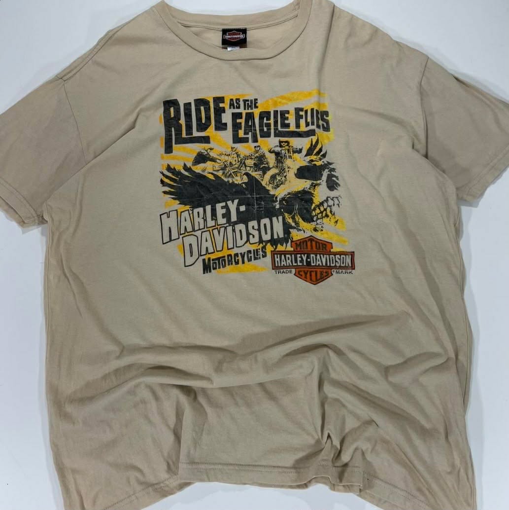 VINTAGE HARLEY DAVIDSON TAN GRAPHIC T-SHIRT (XL)