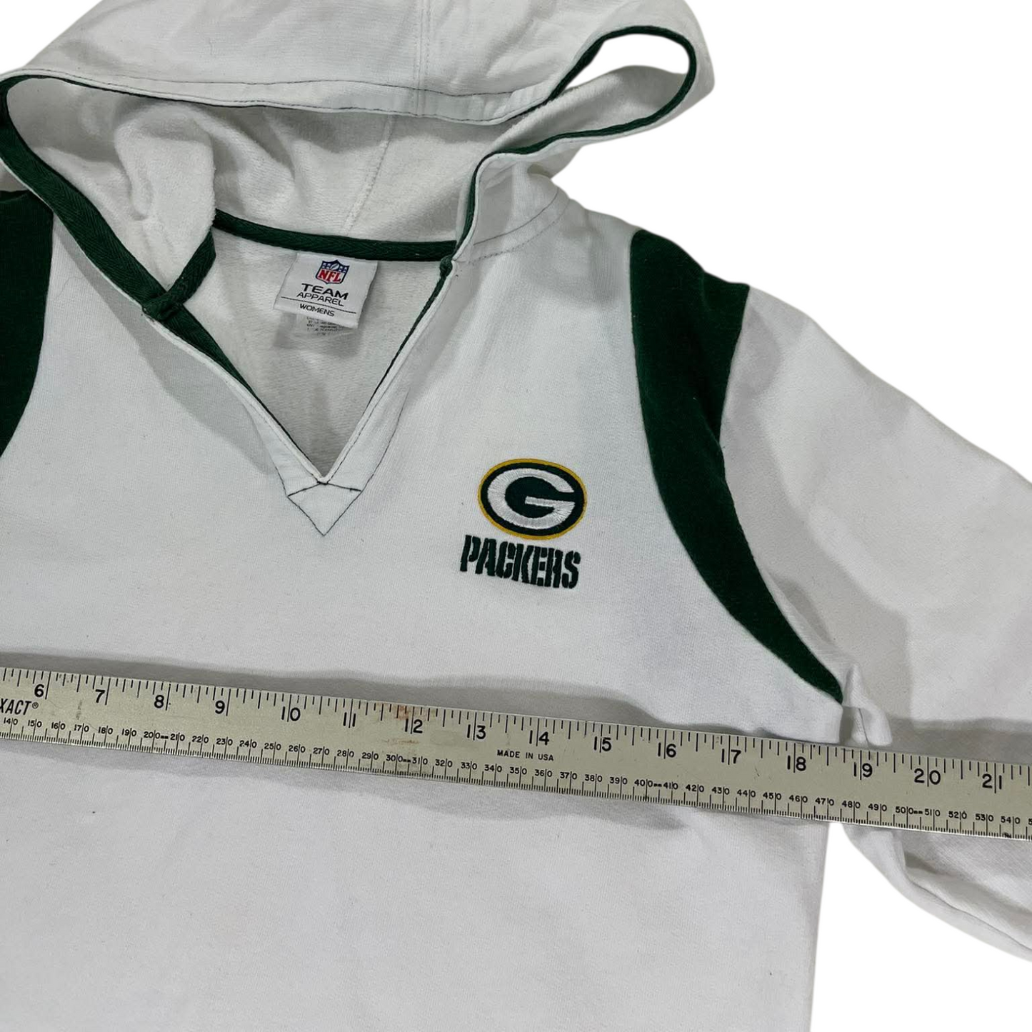 VINTAGE WOMENS GREEN BAY PACKERS WHITE HOODIE (S-M)