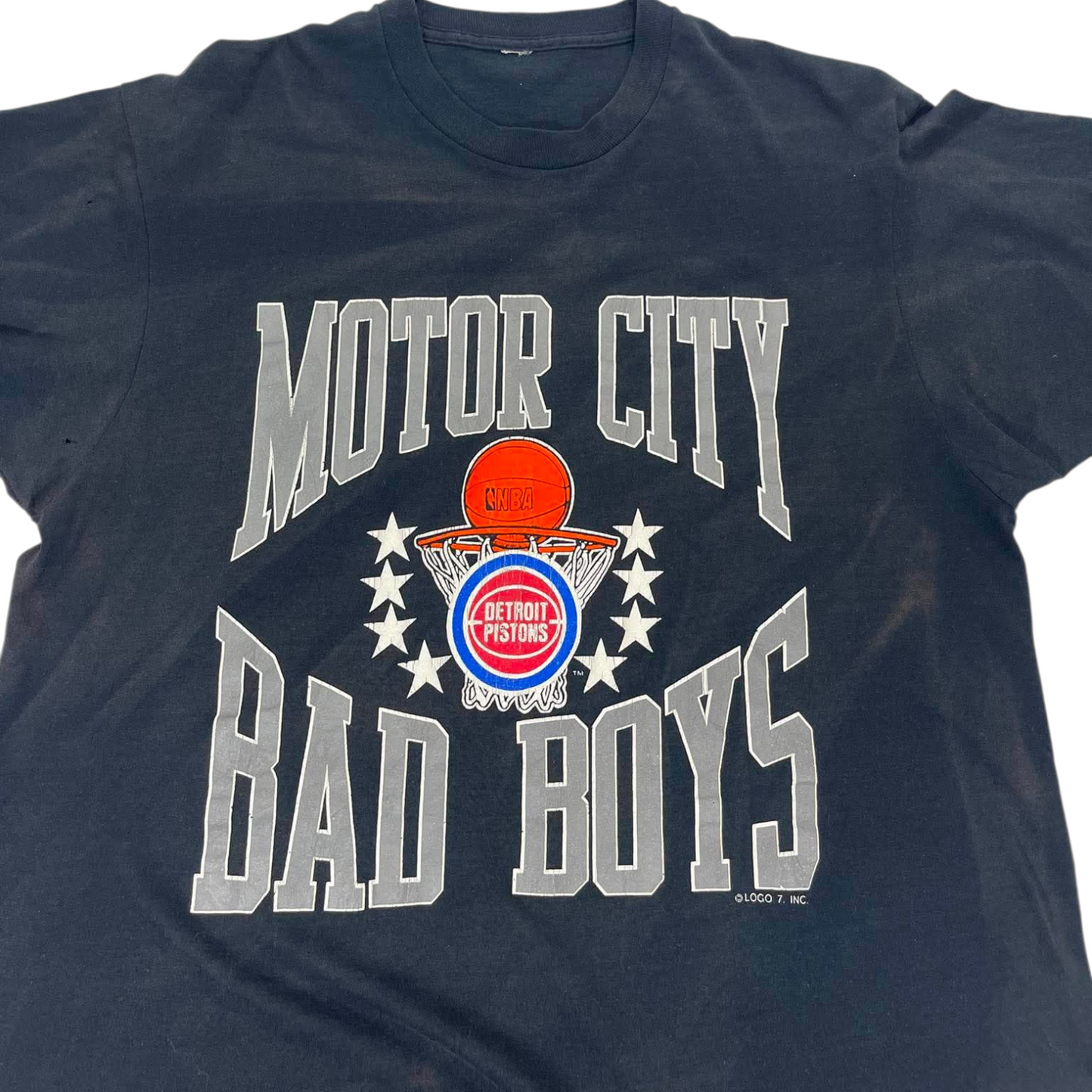 VINTAGE DETROIT PISTONS BLACK COTTON T-SHIRT (M-L)