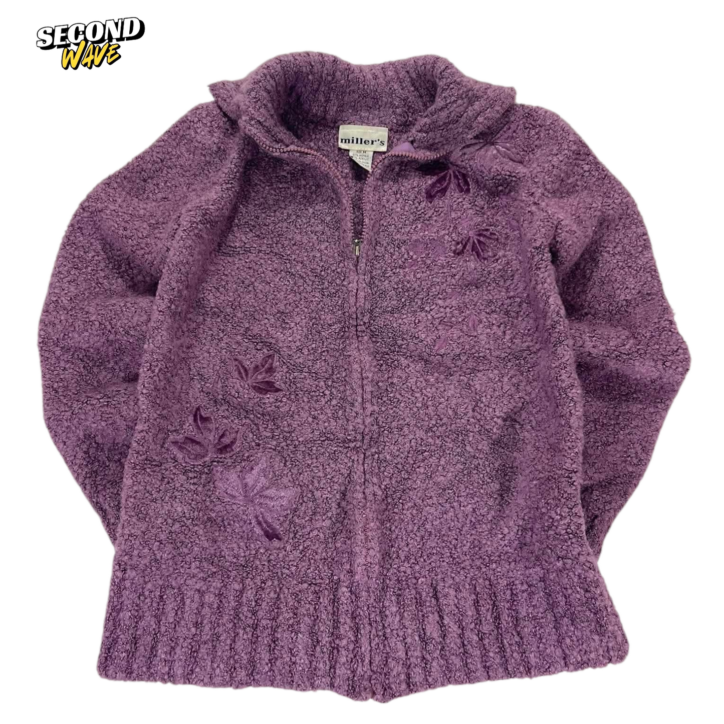 MILLERS PURPLE FLEECE QUARTER ZIP WITH EMBROIDERED LEAVES AND BOW (M)
