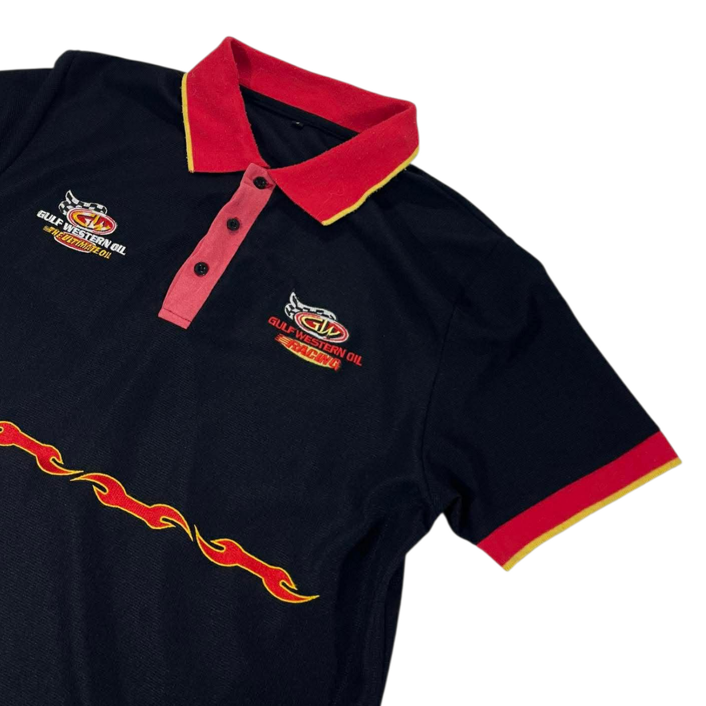 VINTAGE GULF WESTERN OIL RACING BLACK POLO SHIRT (L)