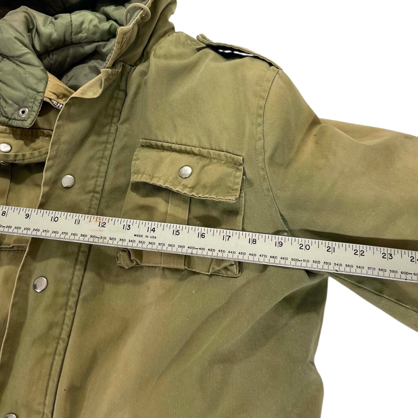 VINTAGE 100% COTTON 70S 80S MILITARY GREEN PARKA COAT (M)