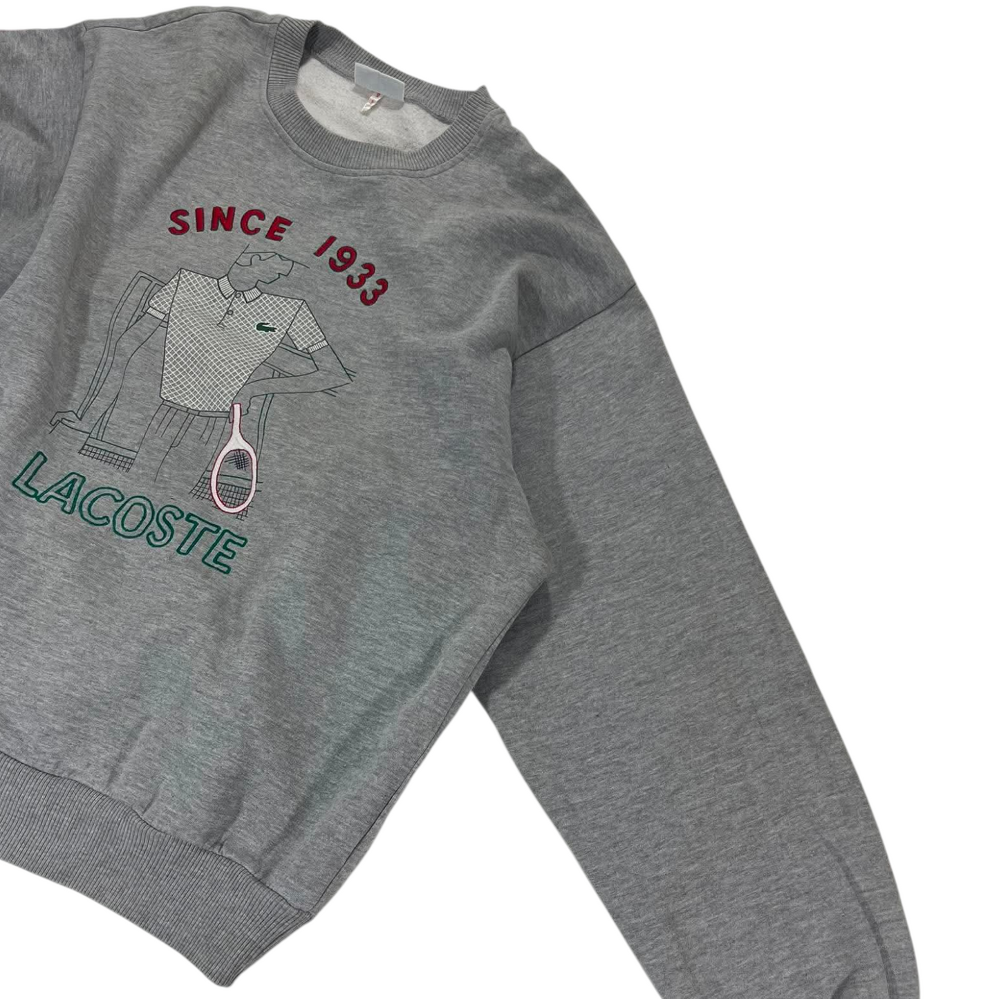 VINTAGE LACOSTE GREY SWEATSHIRT WITH EMBROIDERED GRAPHIC (M)