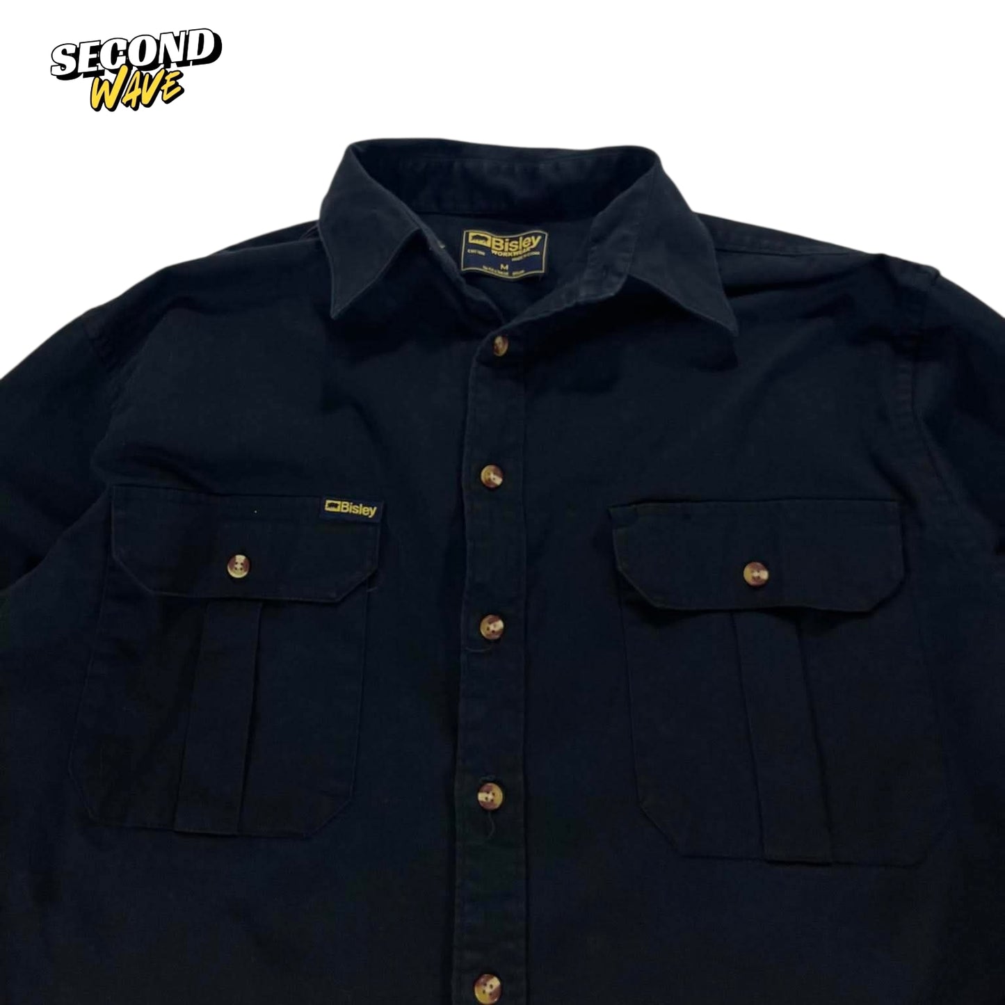 BISLEY BLACK WORKWEAR BUTTON UP (M)