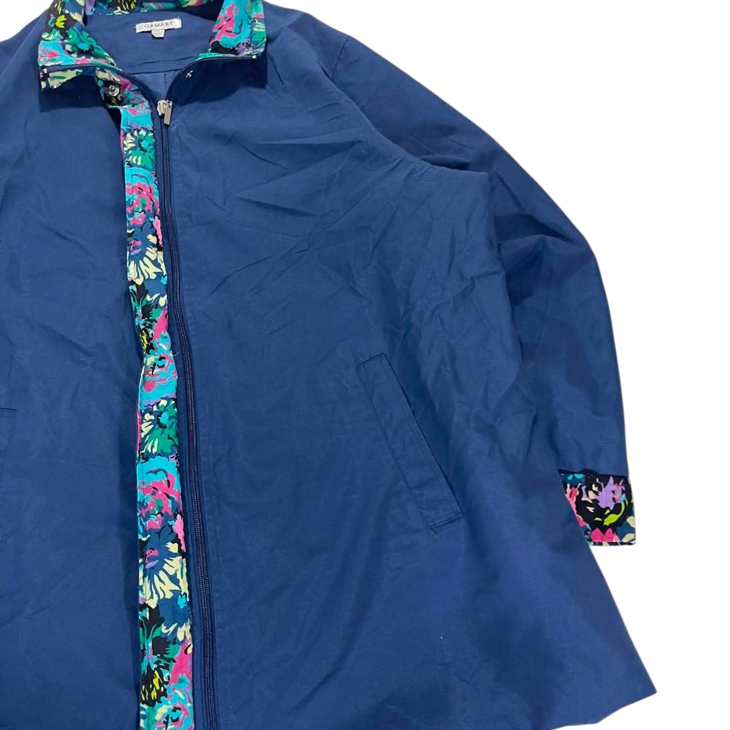VINTAGE BLUE FLORAL PRINT ZIP UP JACKET (L)