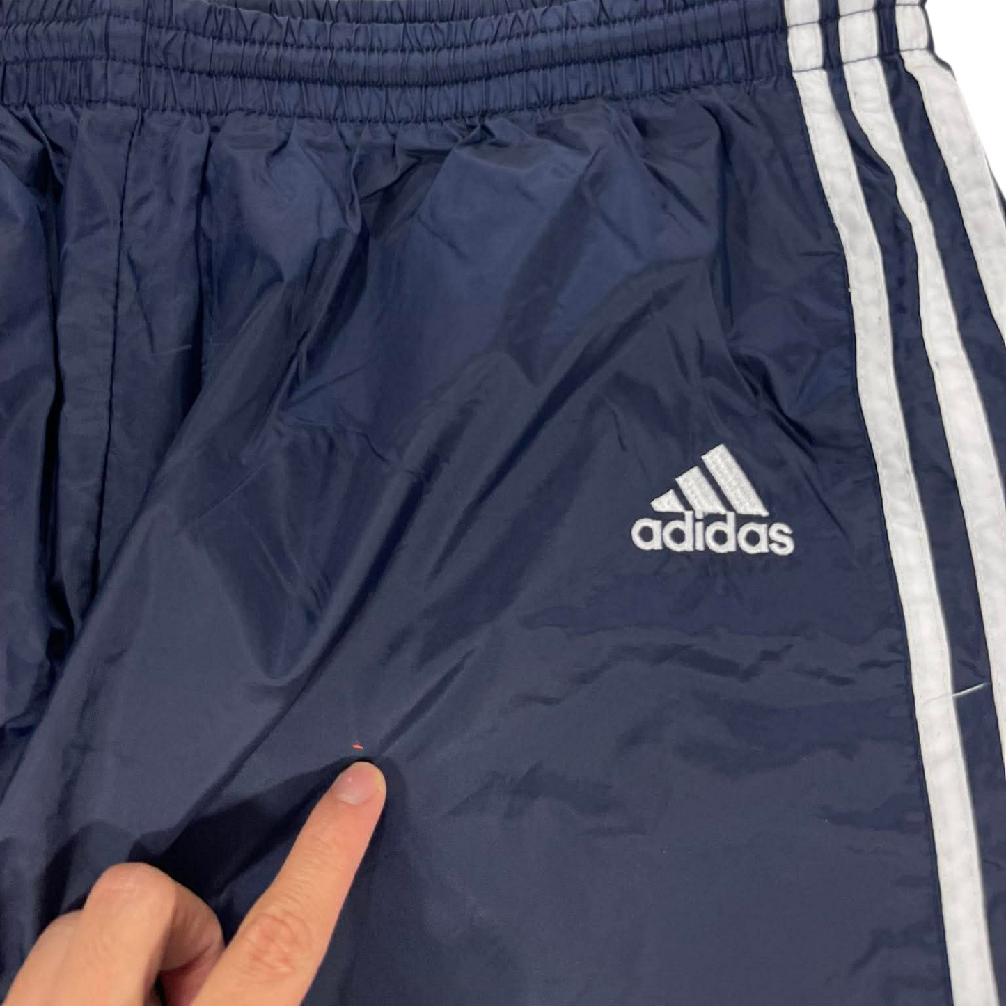 VINTAGE ADIDAS NAVY BLUE TRACK PANTS (L-XL)