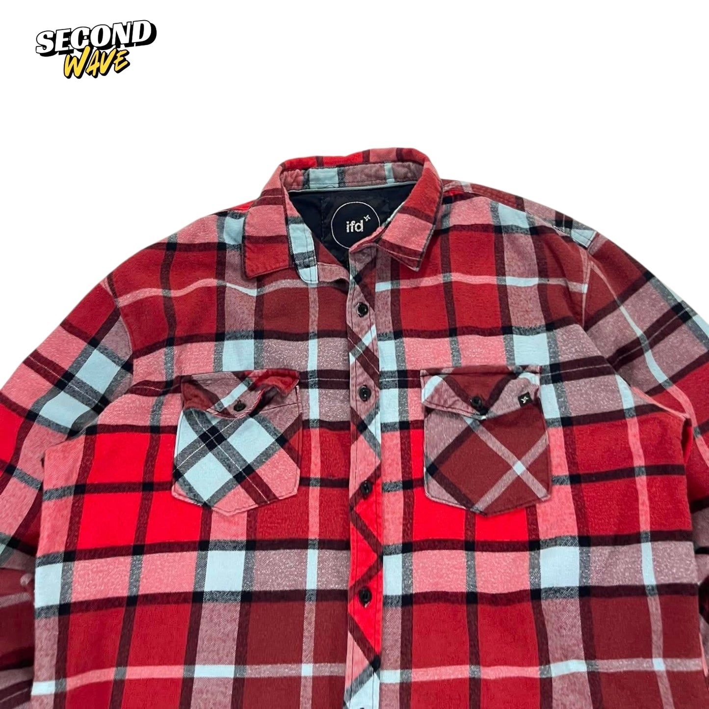VINTAGE IFD RED PLAID FLANNEL SHIRT (XL)