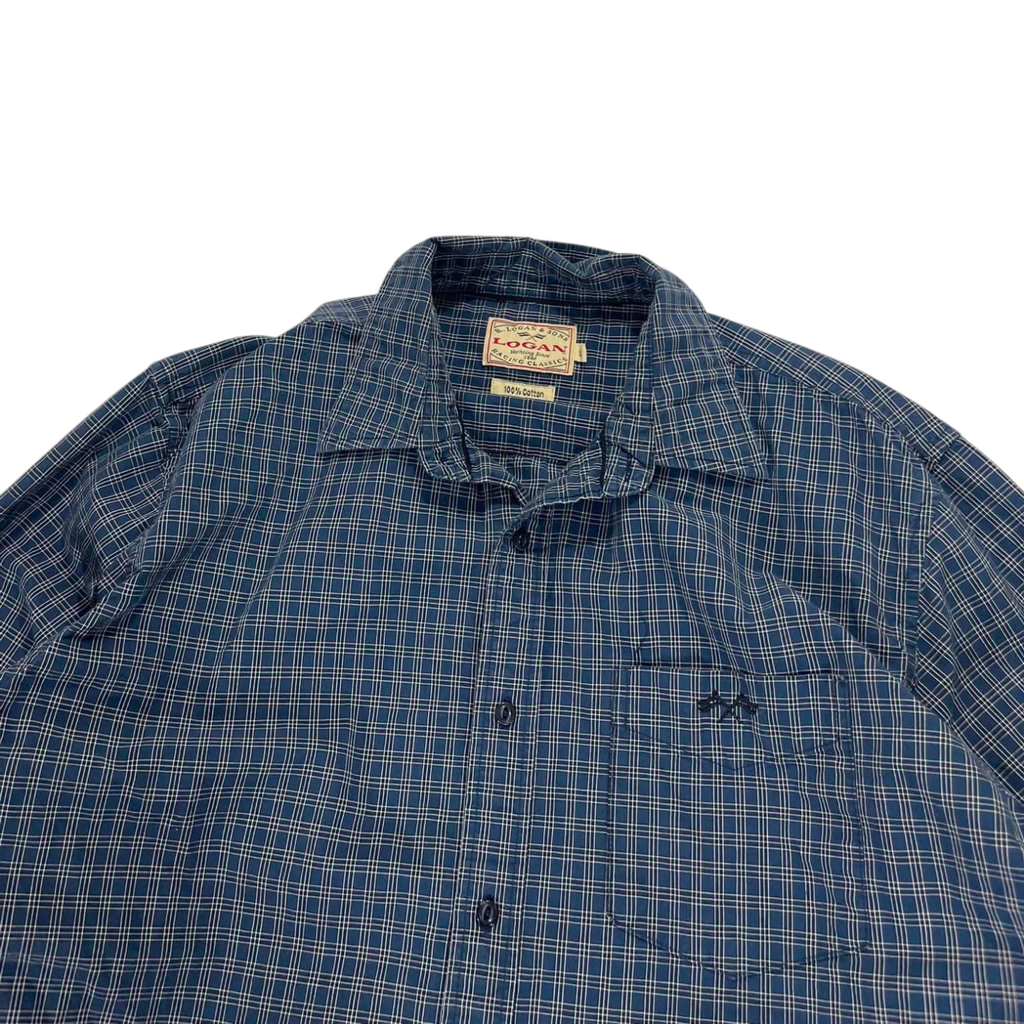 VINTAGE 100% COTTON LOGAN CLASSICS BLUE PLAID (L)
