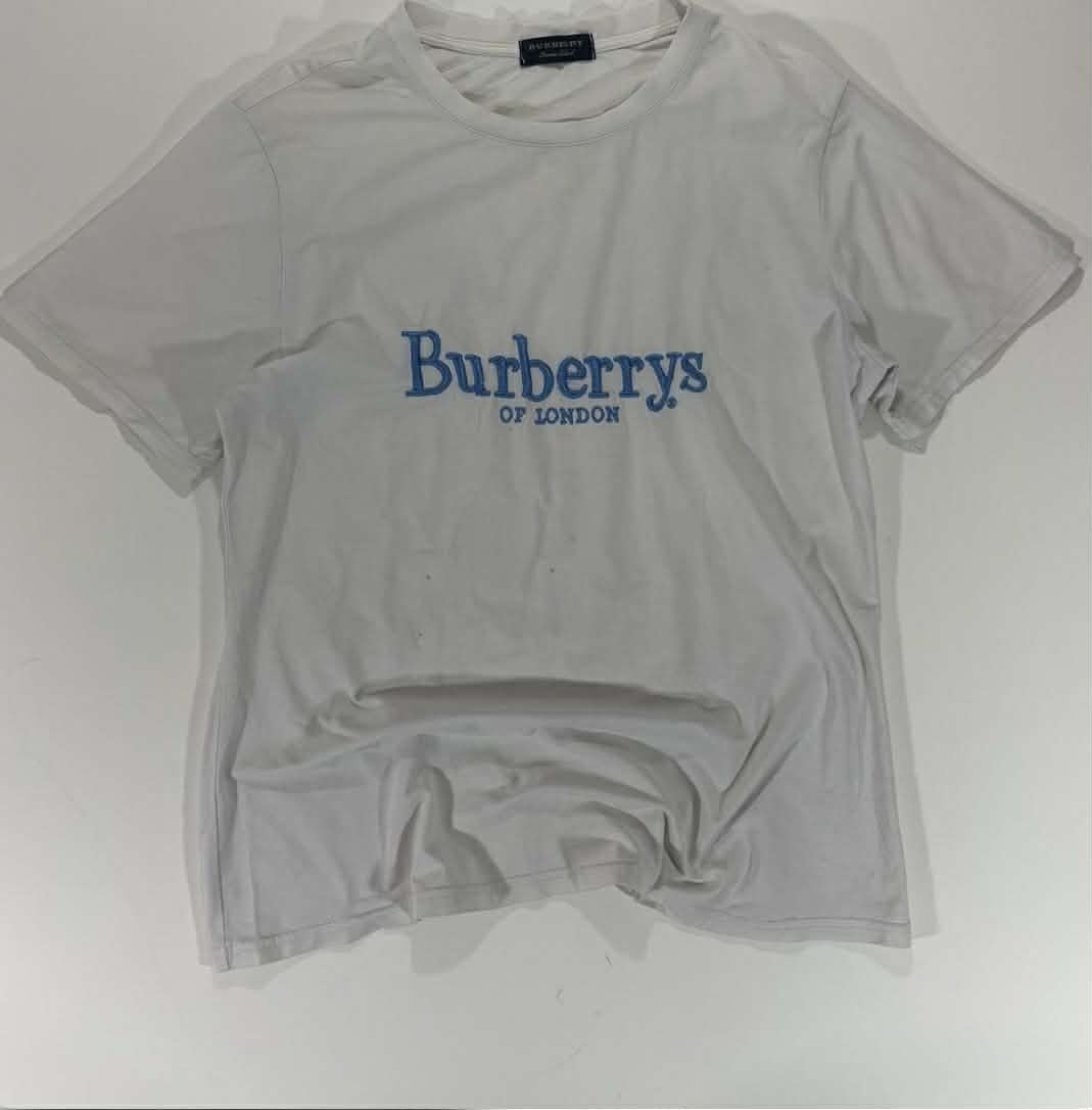 VINTAGE BURBERRY WHITE T-SHIRT WITH BLUE LOGO (M-L)