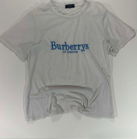 VINTAGE BURBERRY WHITE T-SHIRT WITH BLUE LOGO (M-L)