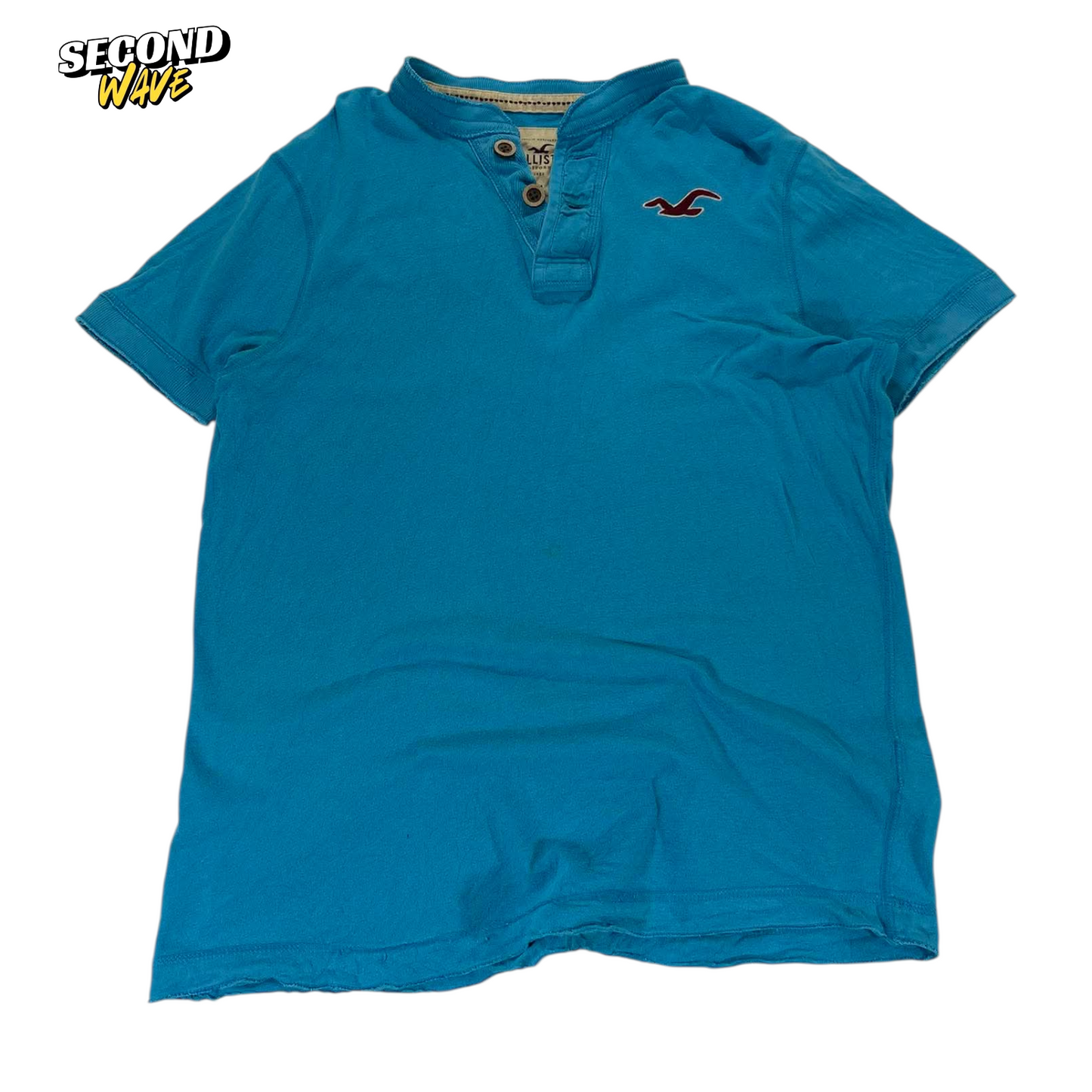 Y2K HOLLISTER BLUE POLO SHIRT (M)