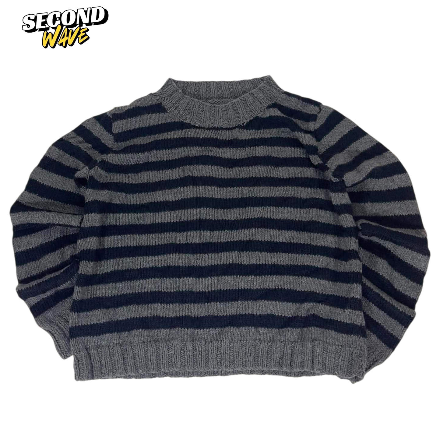 SOFT NAVY & GREY STRIPED SWEATER (M)