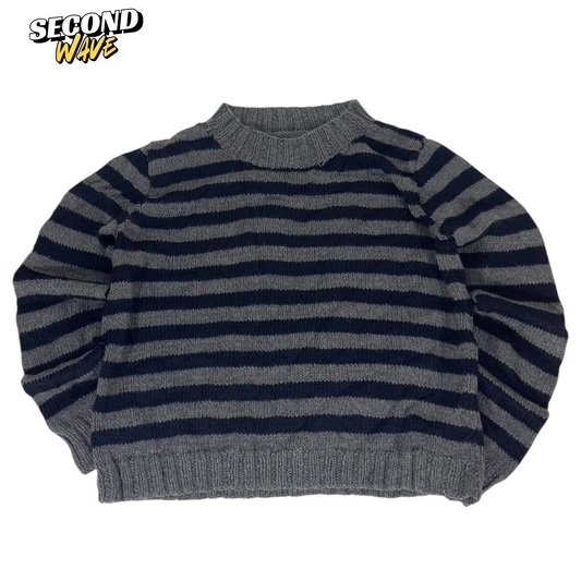 SOFT NAVY & GREY STRIPED SWEATER (M)