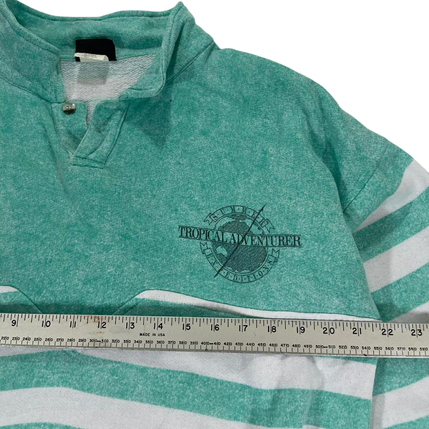 90s GREEN STRIPED QUARTER ZIP SWEATSHIRT (M)