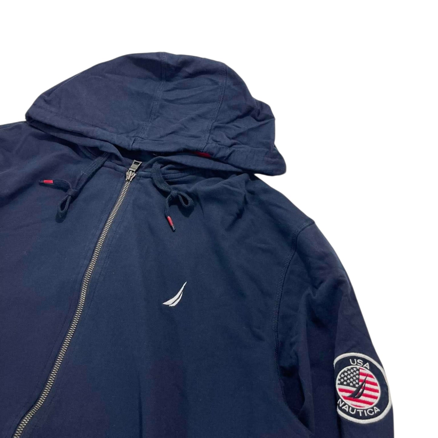 VINTAGE NAUTICA NAVY BLUE ZIP UP HOODIE (XXL)
