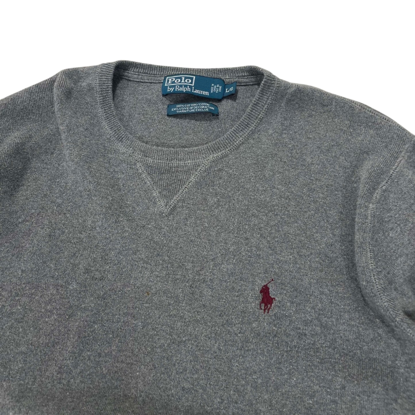 VINTAGE 100% COTTON POLO RALPH LAUREN GRAY CREWNECK (L)