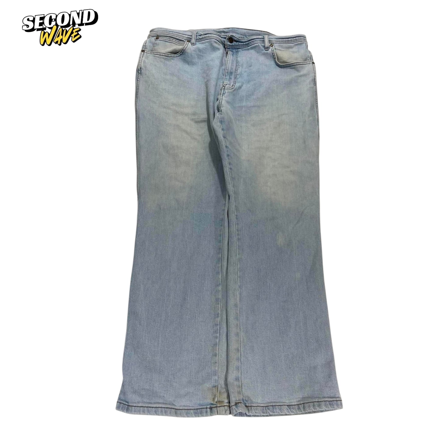 VINTAGE TRASHED WRANGLER BLUE DENIM JEANS (38)