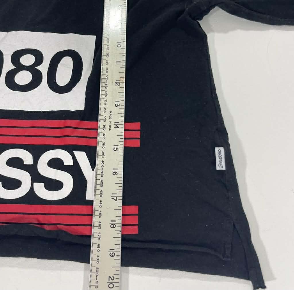 VINTAGE CROPPED STUSSY BLACK LONG SLEEVED SHIRT (M)