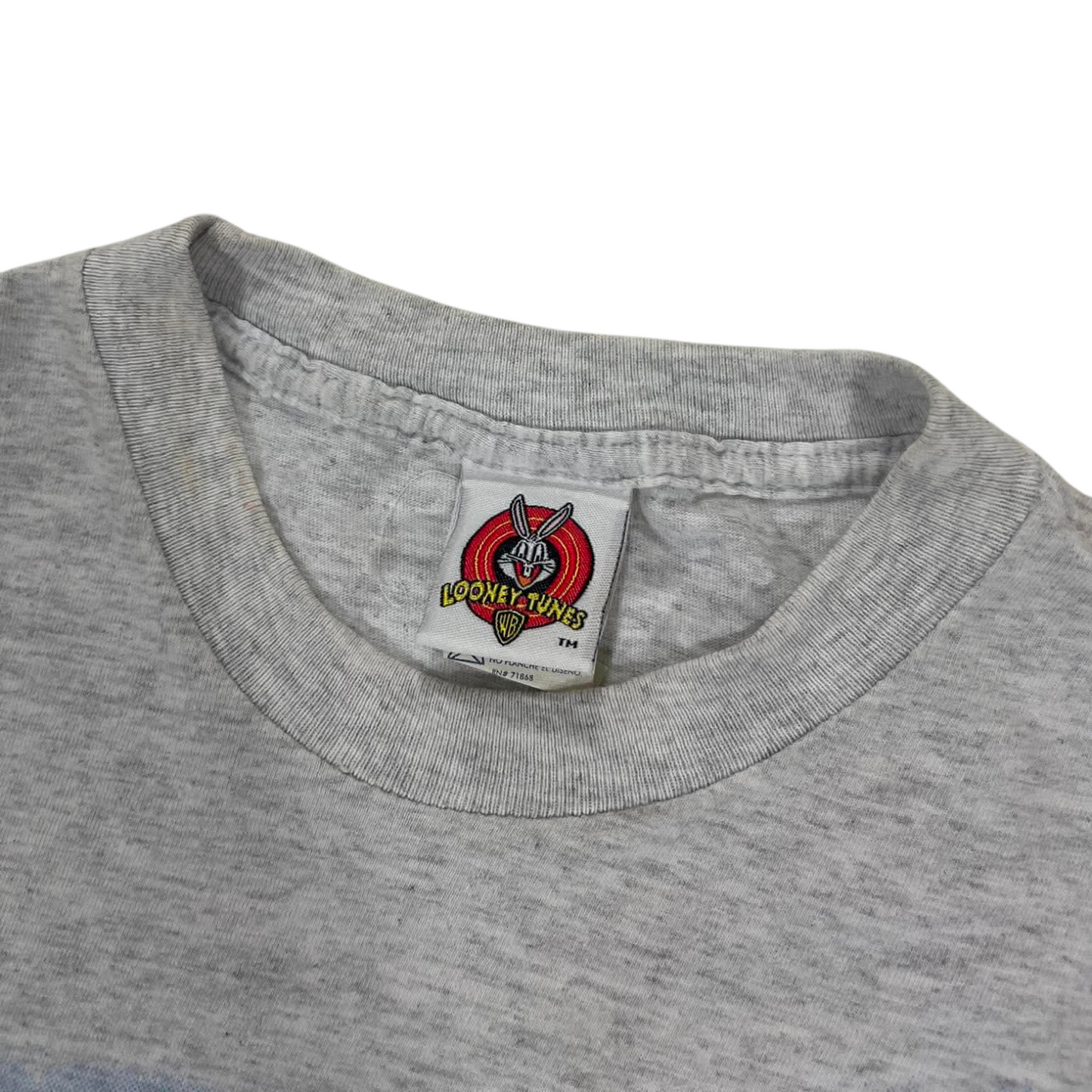 VINTAGE SINGLE STITCHED LOONEY TUNES TWEETY BIRD GREY COTTON T-SHIRT (L)