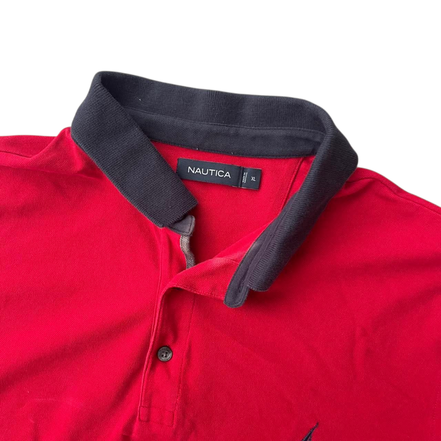 NAUTICA RED POLO SHIRT WITH NAVY COLLAR AND EMBROIDERED LOGO (XL)