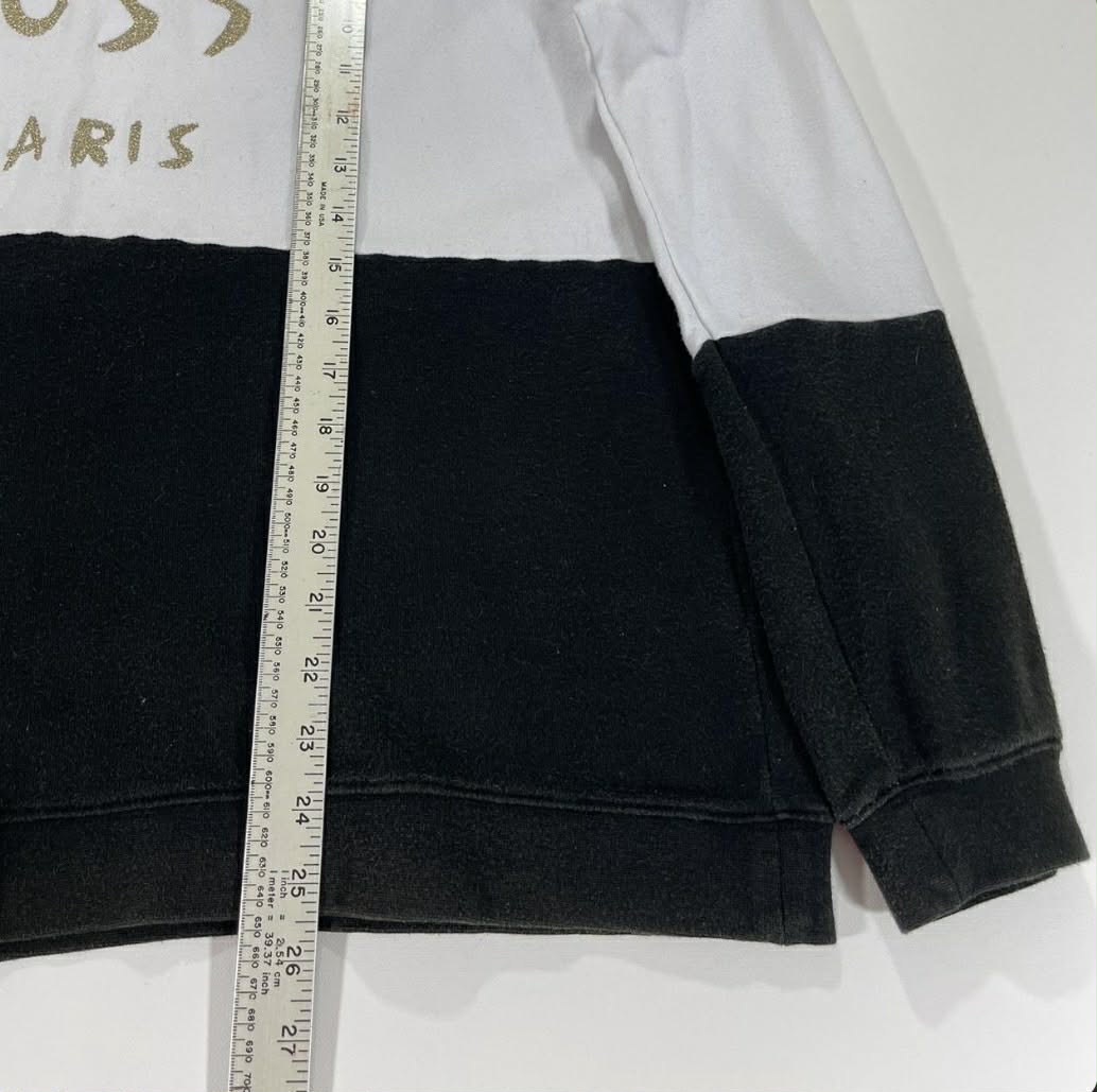 VINTAGE STUSSY BLACK + WHITE STRIPED LONG SLEEVED WITH GOLD GLITTER LOGO