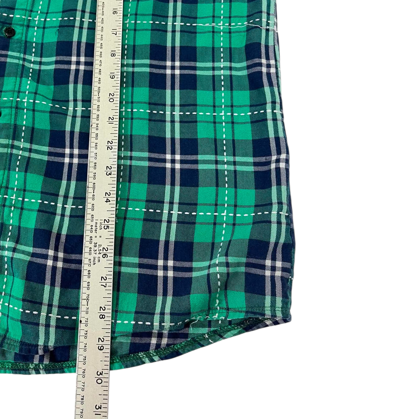 VINTAGE GREEN AND BLUE PLAID FLANNEL (L)