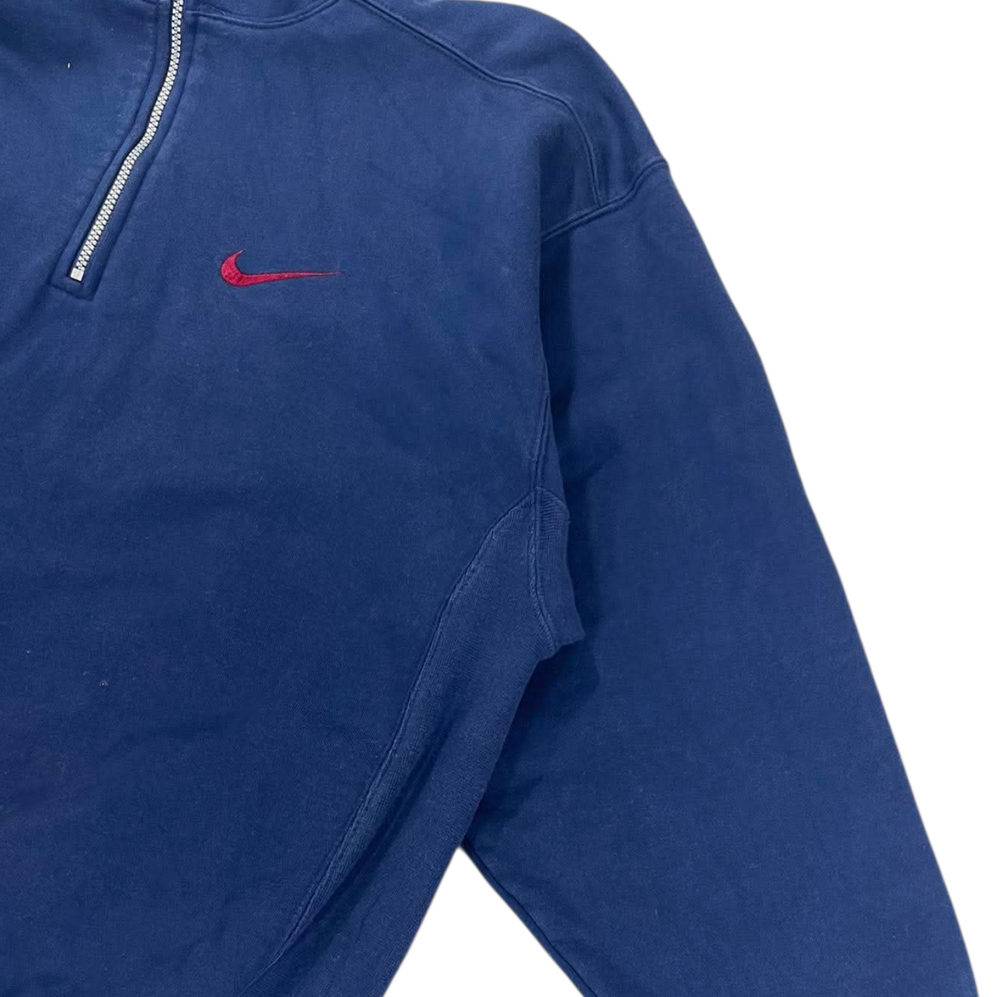 VINTAGE 90S NIKE NAVY BLUE QUARTER ZIP HOODIE (L)
