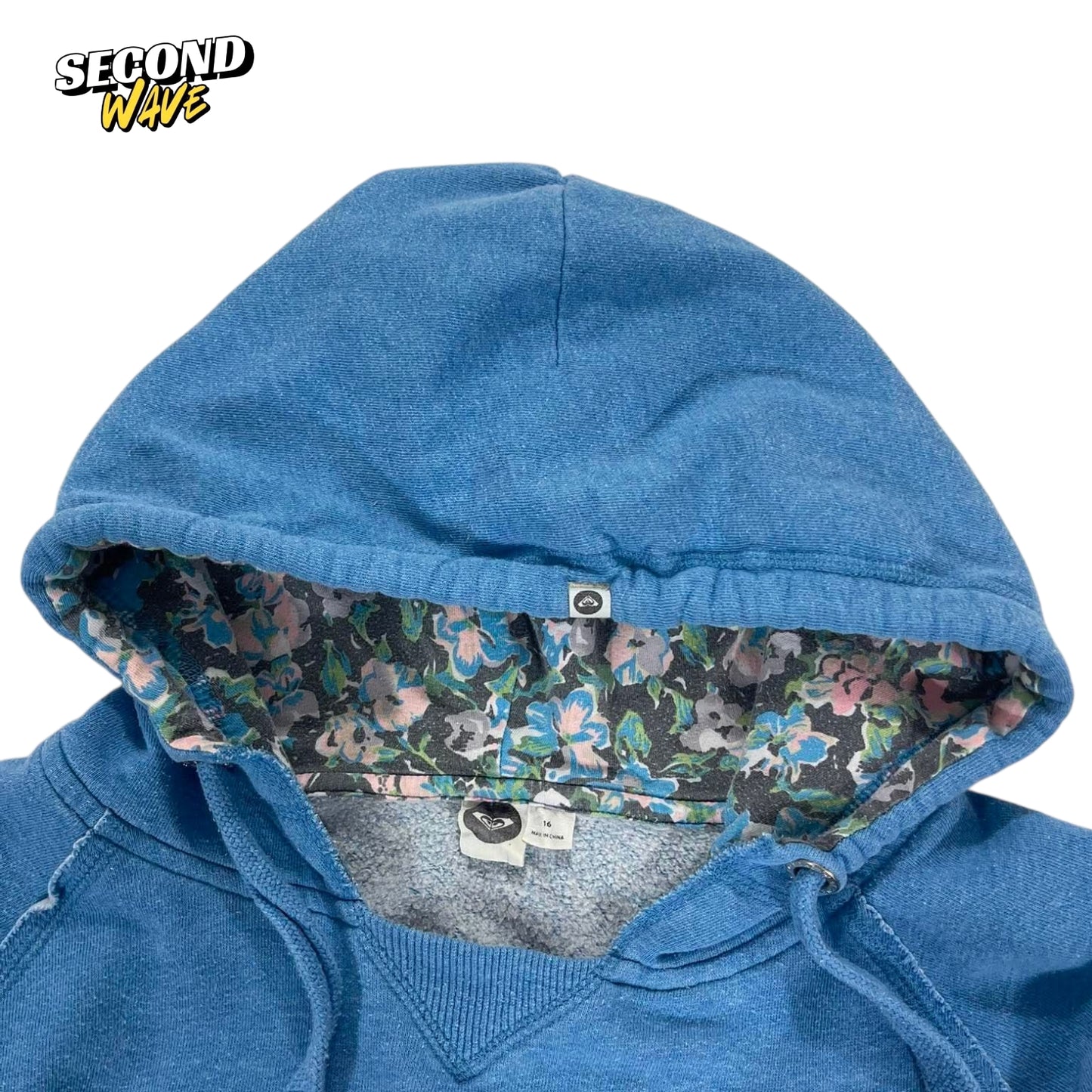 VINTAGE EMBROIDERED FLORAL ROXY BLUE HOODIE (M)