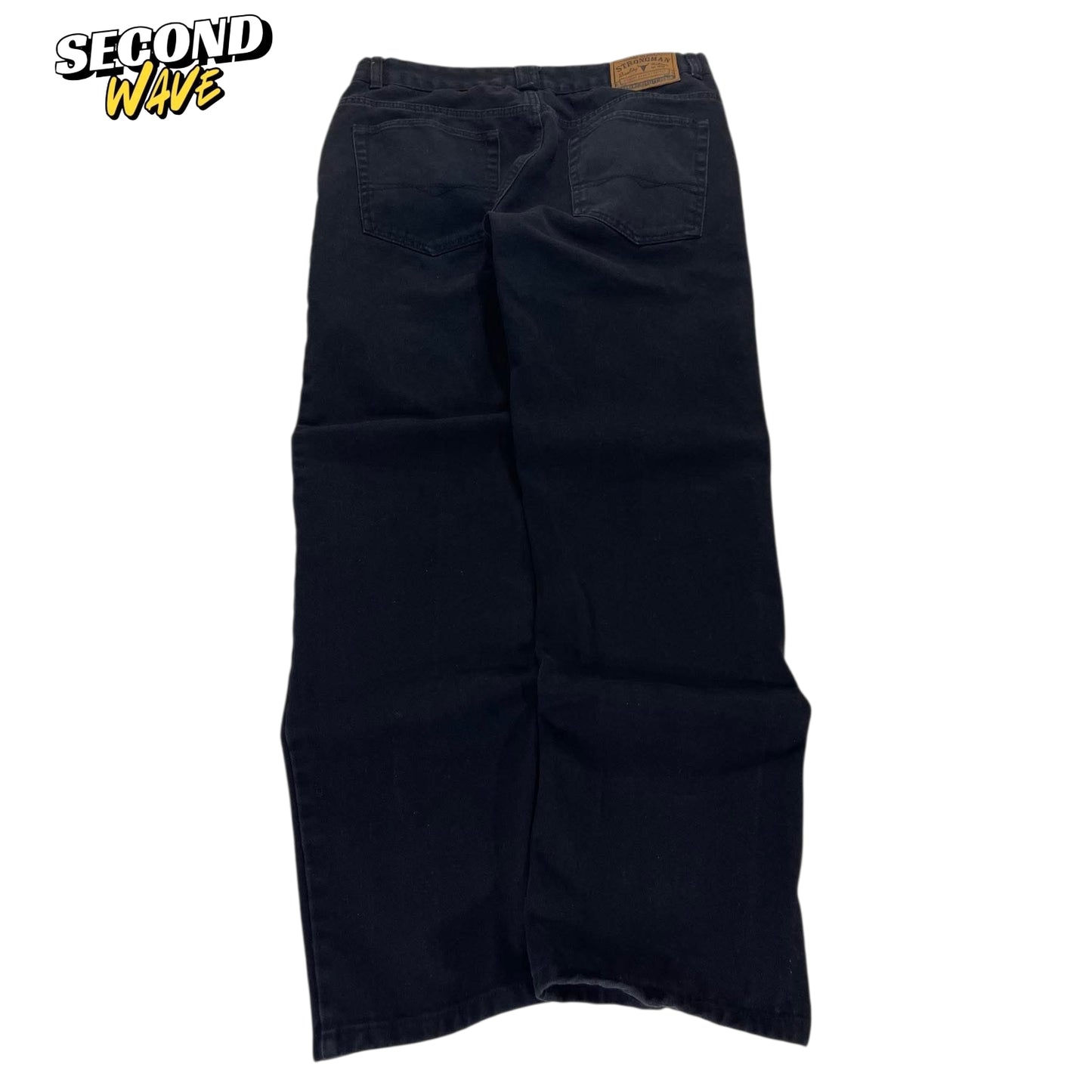VINTAGE STRONG MAN 100% COTTON ON BLACK BAGGY WIDE LEG (32)