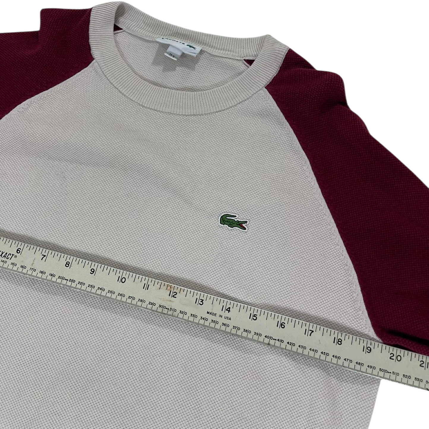 LACOSTE RED AND CREM SWEATER (M-L)