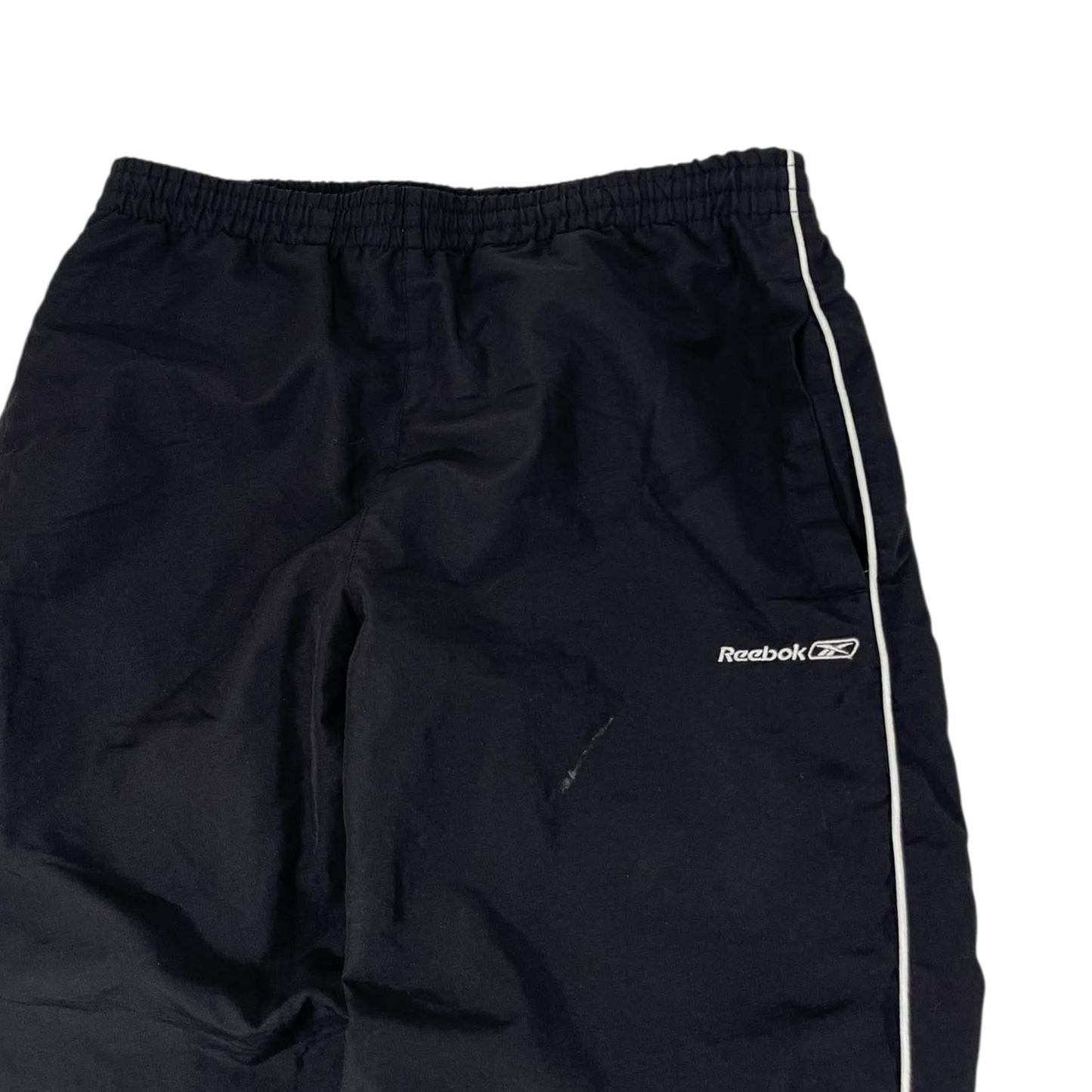 VINTAGE REEBOK BLACK TRACKPANTS WITH WHITE STRIPE (S-M)