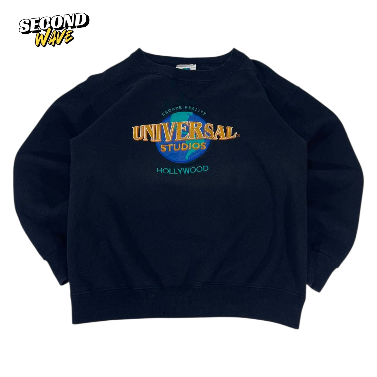 VINTAGE EMBROIDERED UNIVERSAL STUDIOS NAVY CREWNECK SWEATSHIRT (M)