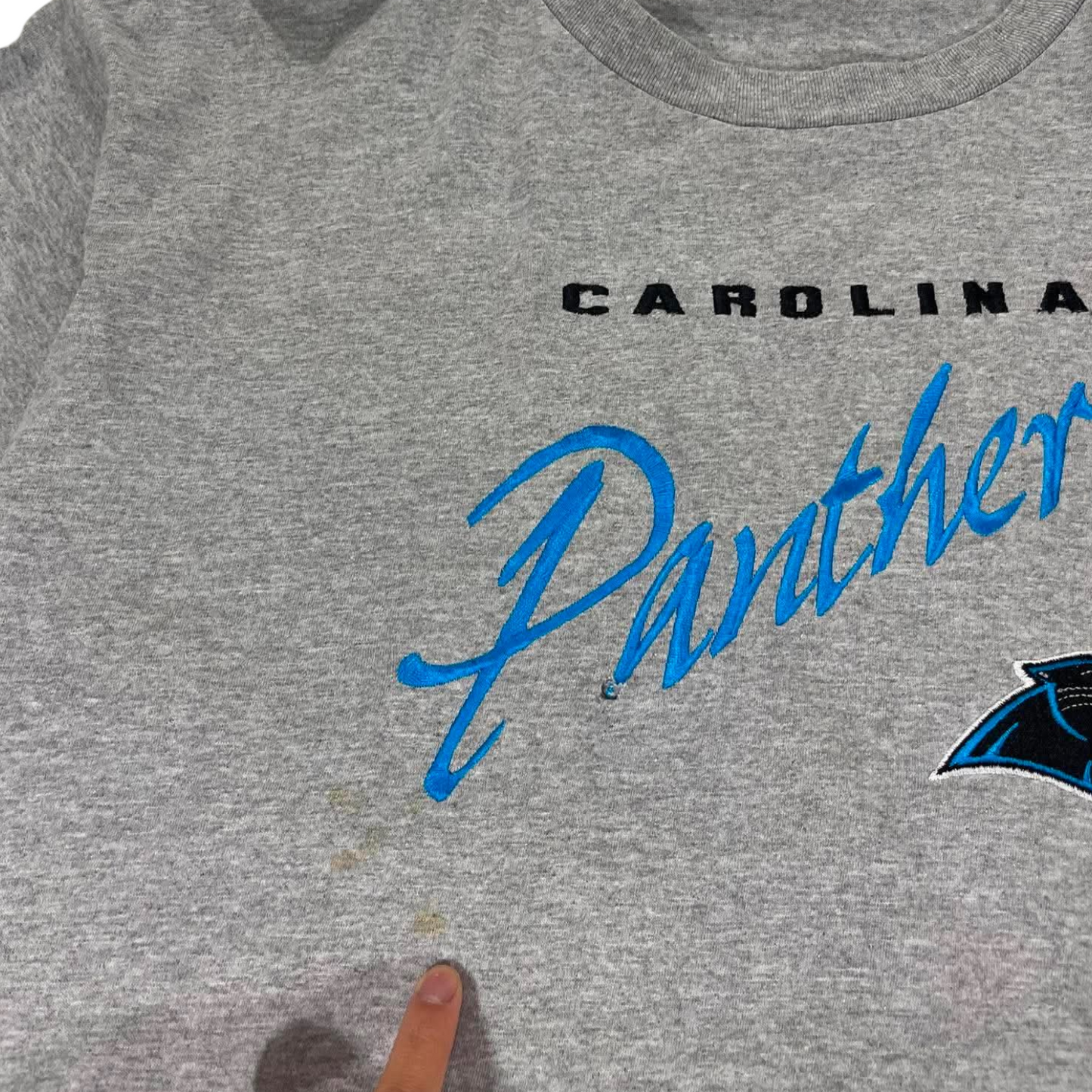 VINTAGE TRASHED VIBES LEE SPORT CAROLINA PANTHERS GREY TEE (XL)